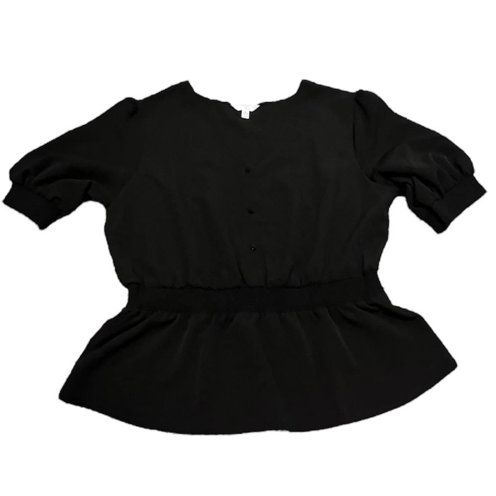 Black Peplum Blouse Short Sleeve V Neckline XL (16-18) Time and Tru